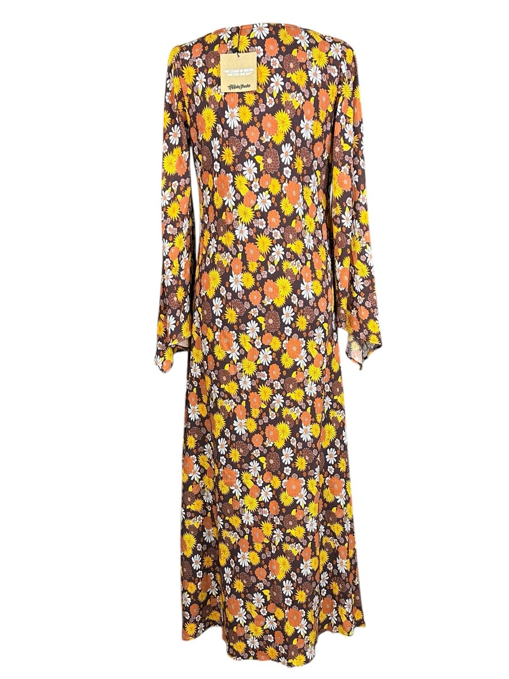 NEW The Hippie Shake Boho Maxi Dress 6 Daisies Trumpet Sleeves Retro Flowy - Picture 4 of 14